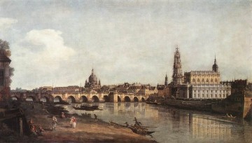  Bernardo Pintura al %C3%B3leo - Vista de Dresde desde la orilla derecha del Elba con el Puente de Augusto urbano Bernardo Bellotto